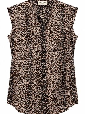 Saint Laurent Leopard Print Sleeveless Blouse FR 34.